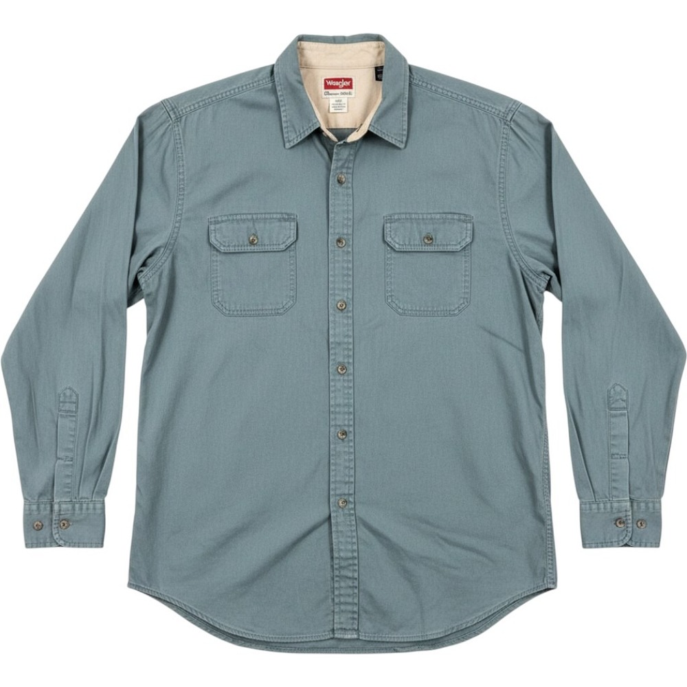 Wrangler Button Down Shirt Mens 2XL Blue Long Sleeve Cotton Workwear HFB1CHZ